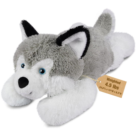 Bobbie & Laxi husky weighted stuffed animal front view, a comforting study buddy.