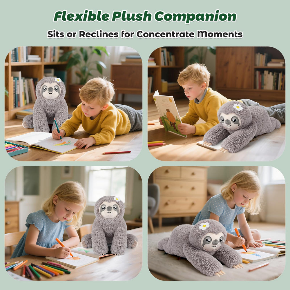 Bobbie & Laxi sloth provides lumbar support when seated for focus