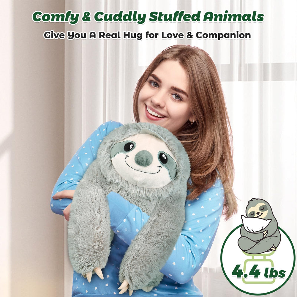 Bobbie & Laxi sloth plush close up highlighting premium soft fur for hugs.