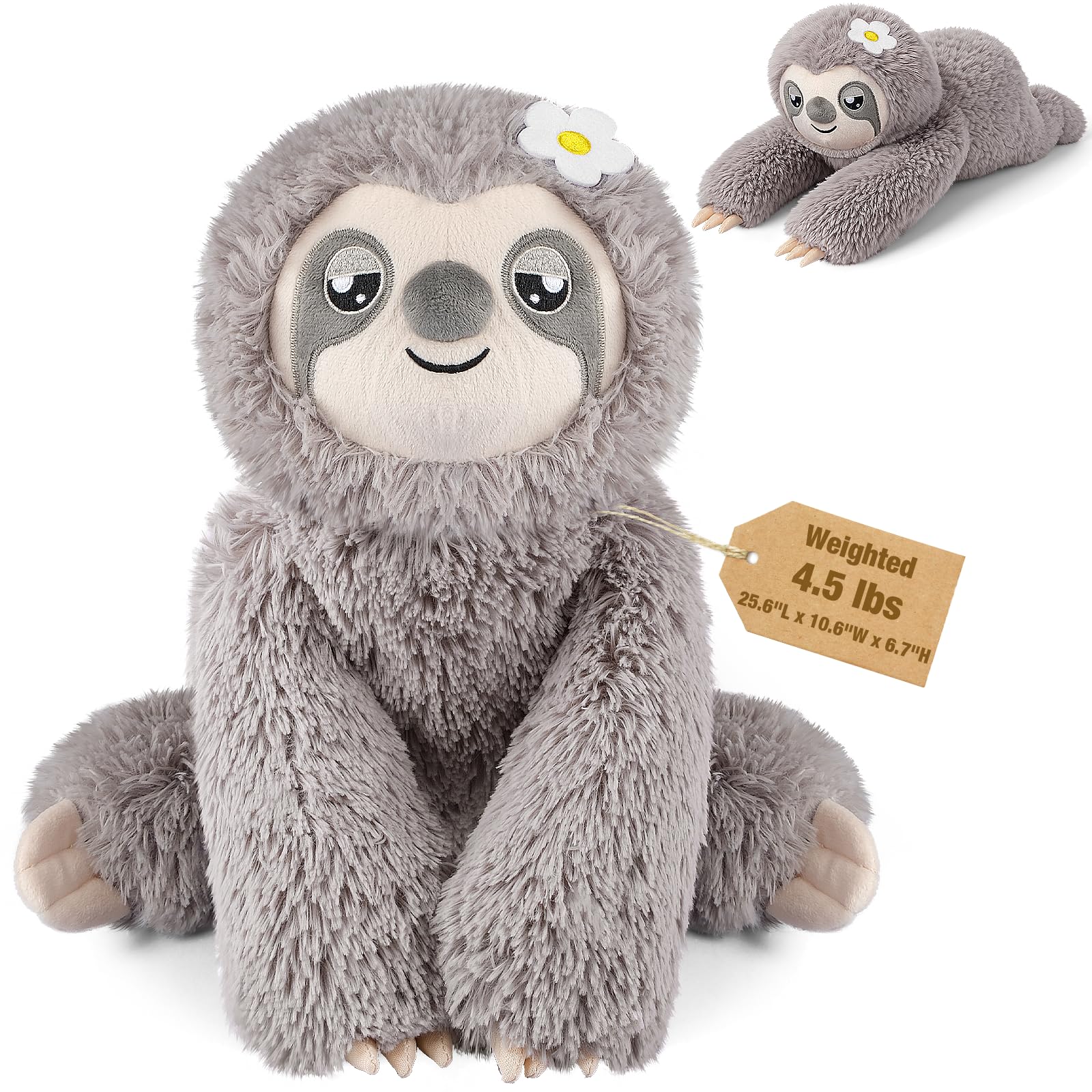 Bobbie & Laxi weighted sloth sits upright for cozy reading support