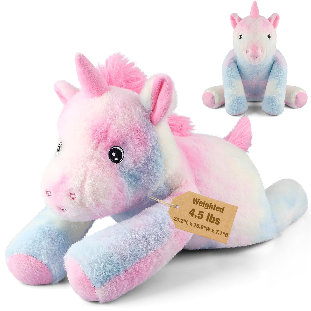 Bobbie & Laxi weighted unicorn sitting pose for cozy, hands-free comfort
