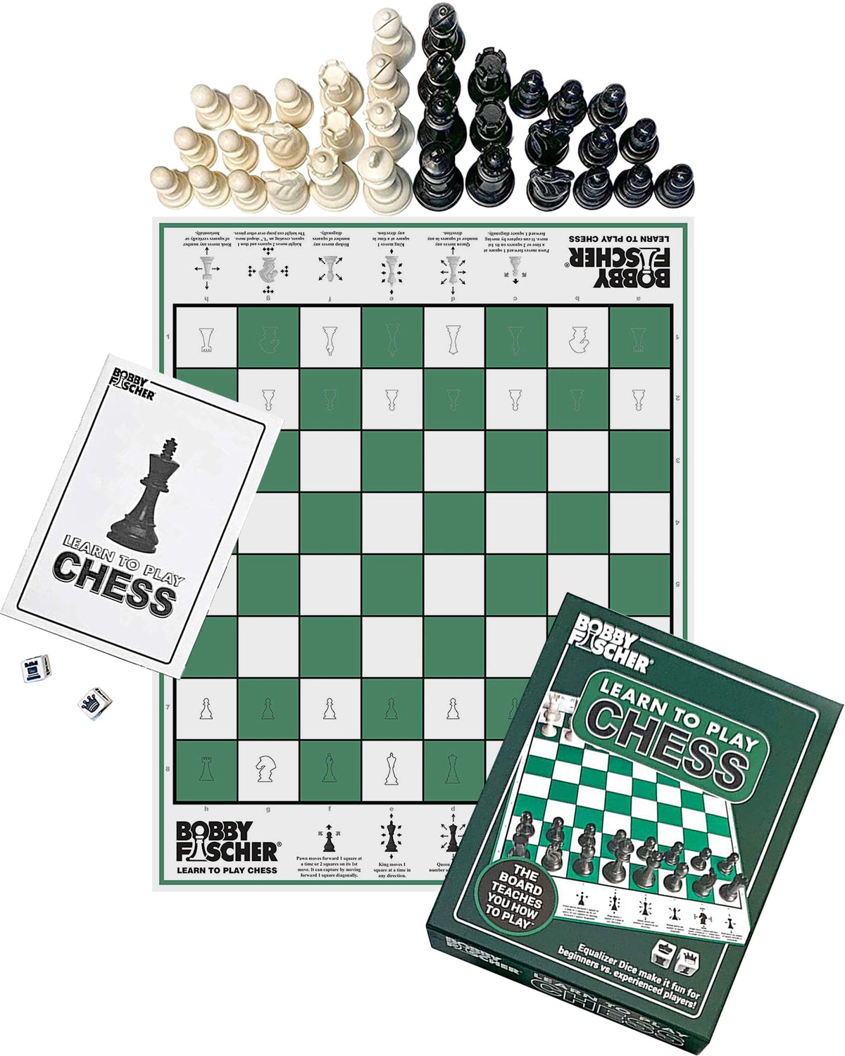 Bobby Fischer Learn to Play Chess folding illustrated board helps beginners visualize proper setup
