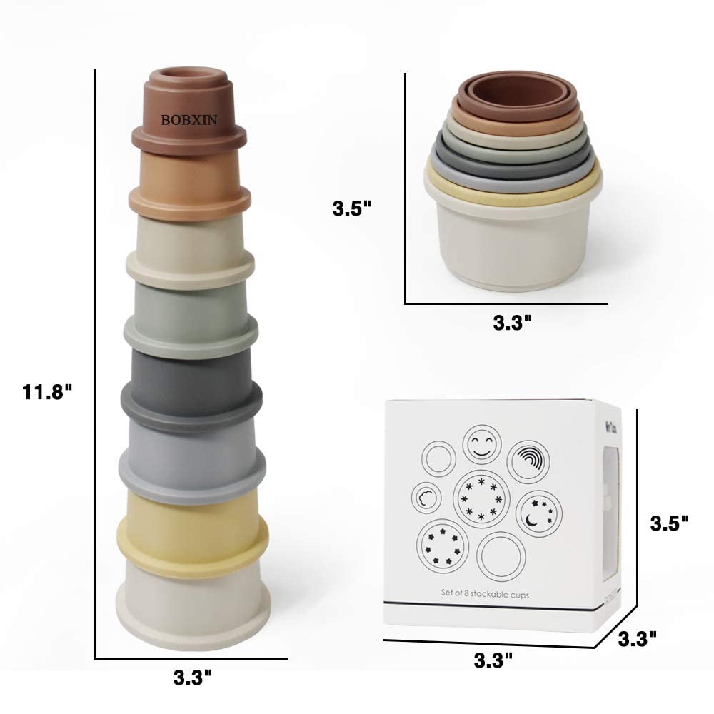 BOBXIN stacking cups serve as a safe bath toy for scooping and stacking