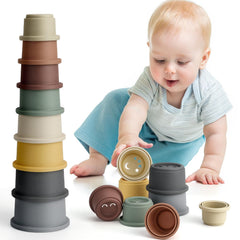 BOBXIN stacking cups colorful eight-piece set promotes color and number recognition during play