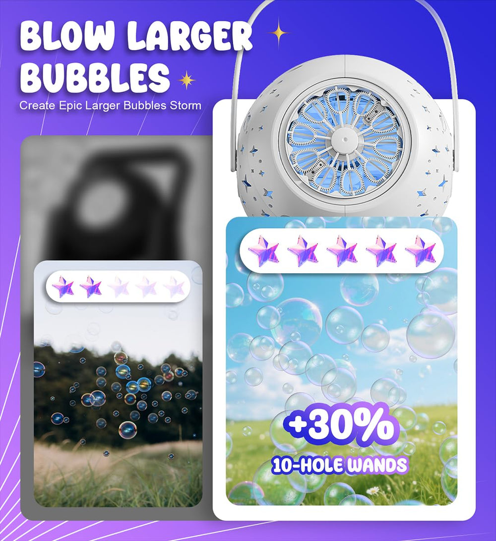 Boerfmo bubble machine with 20oz tank for longer outdoor sessions.