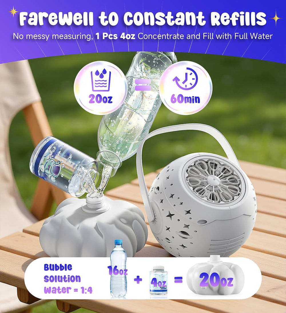 Boerfmo bubble machine offers 60 minutes of playtime on a single charge.
