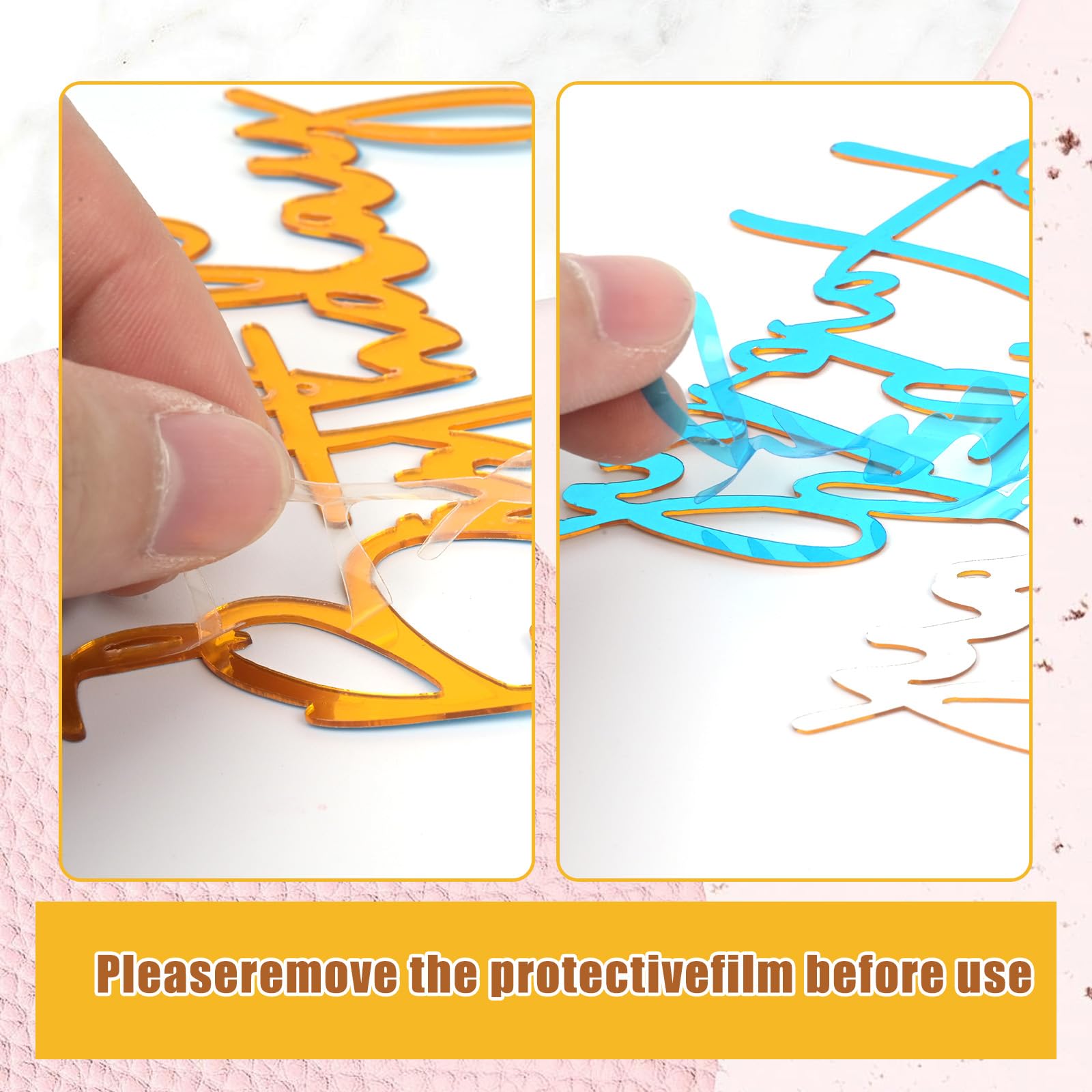 Bogigul gold mirror acrylic topper shown on a celebration cake.