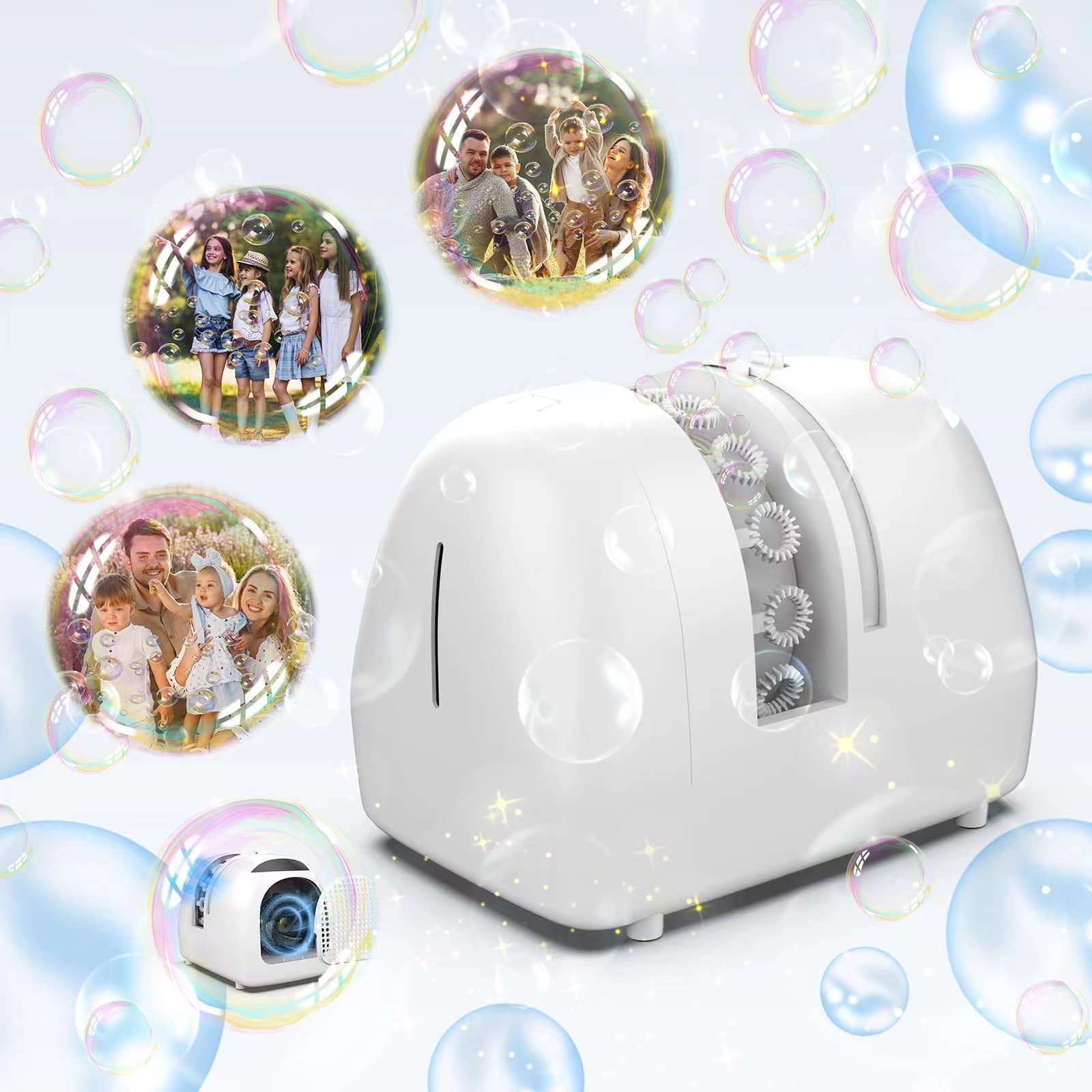 BOHIYAHOO bubble machine at an outdoor wedding creating a magical backdrop