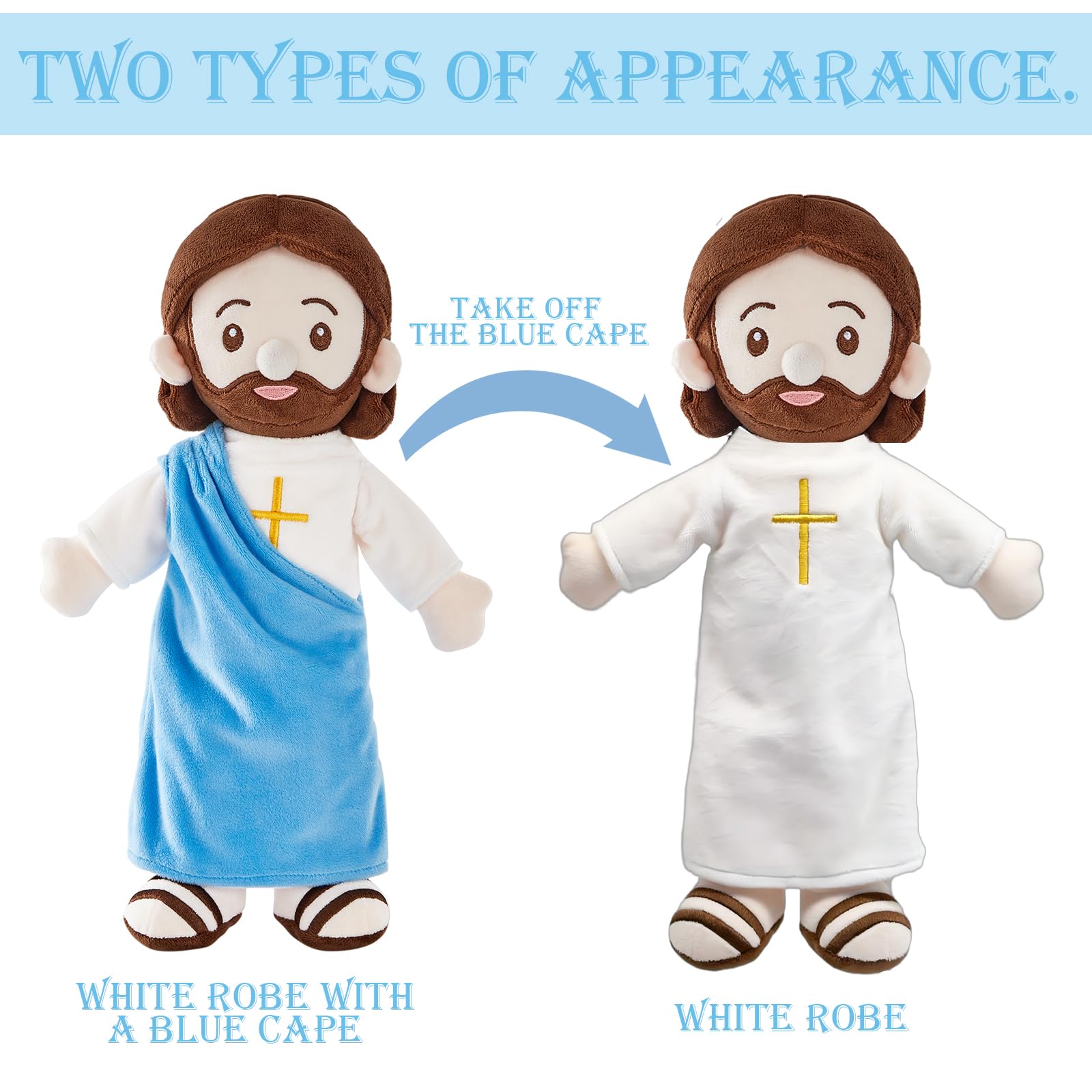 BOKUFLY Jesus plush stands at 14.2 inches for easy hugs.