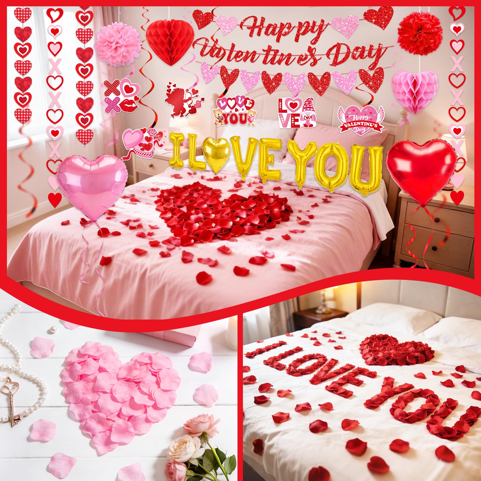 Bolake heart glitter banner, sparkling accent for photos and rooms