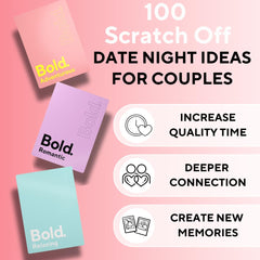 Bold 100 scratch-off date ideas cards being scratched reveal a romantic adventure