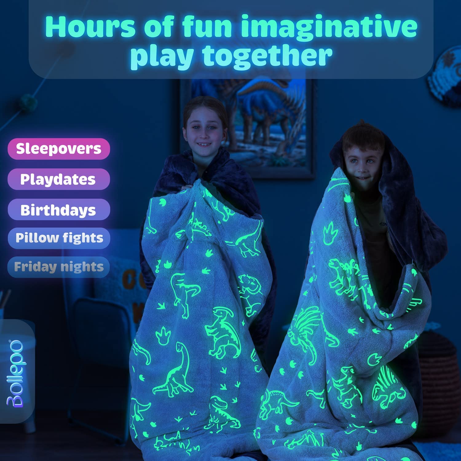 Bollepo glow-in-dark dinosaur sleeping bag for night-time adventures