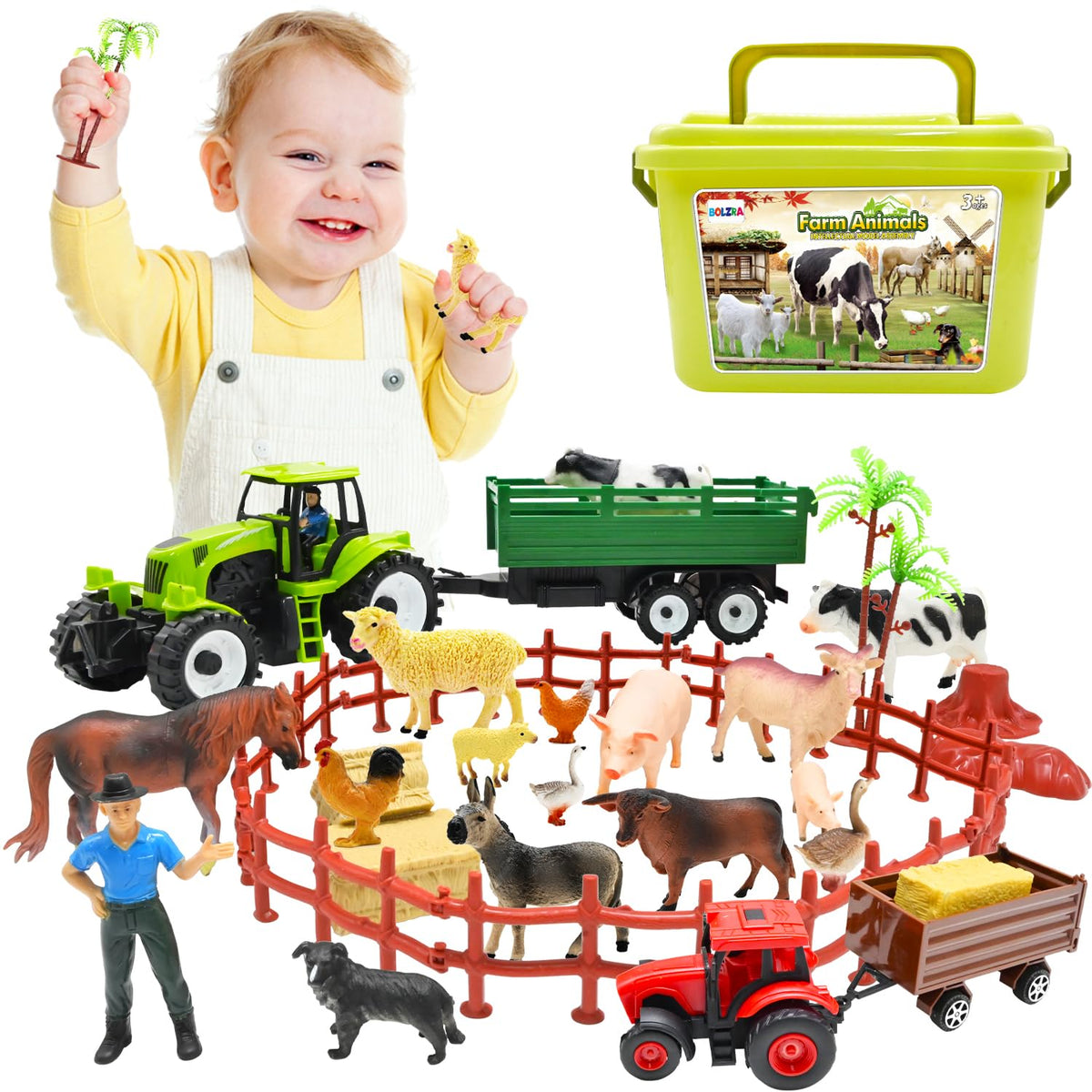 Bolzra farm animal figures set with 14 animals for imaginative play and learning.