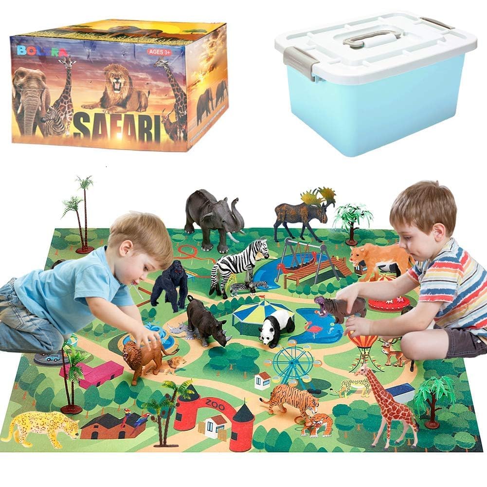 Bolzra safari animals figures in bright colors for imaginative play and vocabulary building.