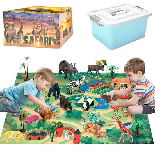 Bolzra safari animals figures in bright colors for imaginative play and vocabulary building.