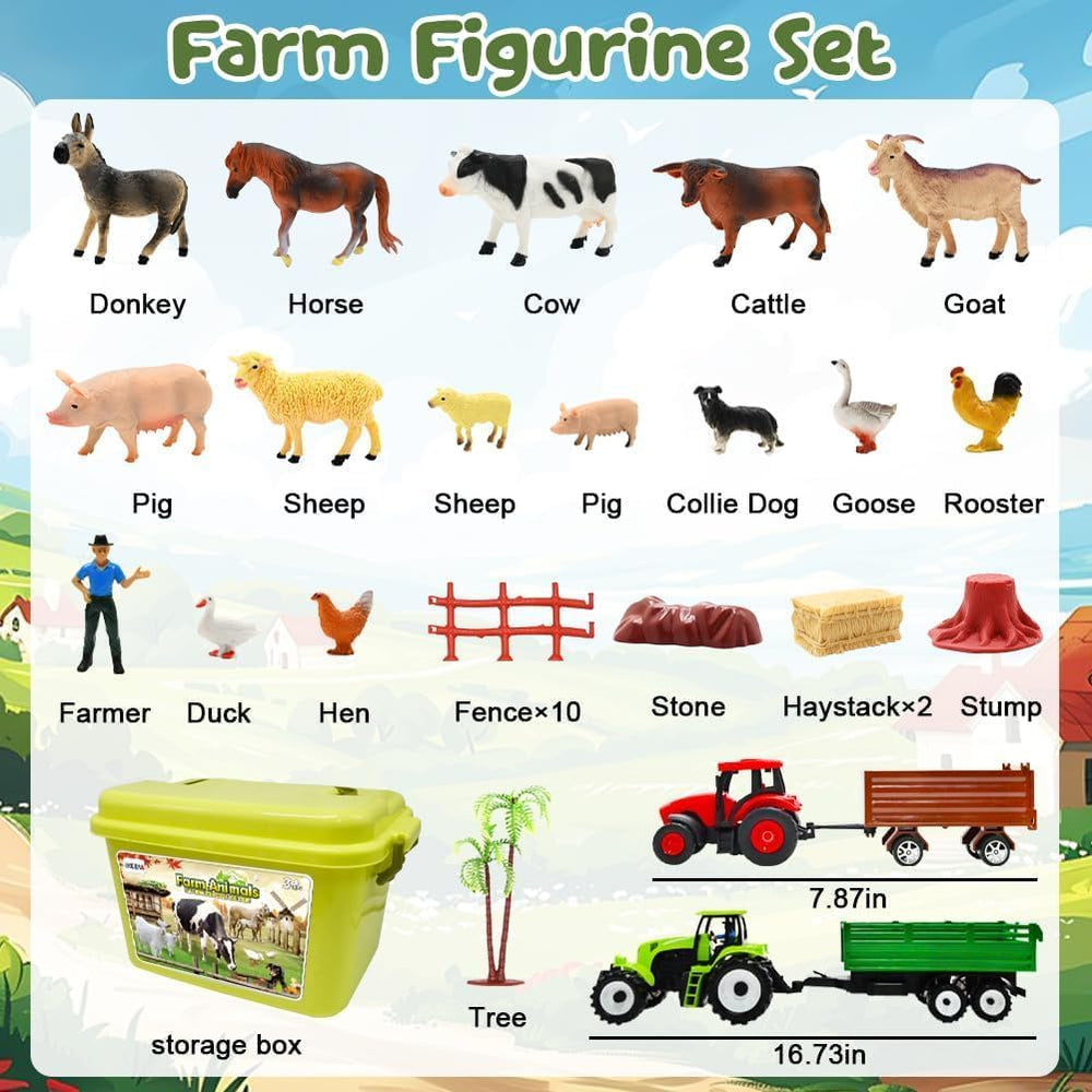 Bolzra tractor-trailer toy with green tractor and red trailer for realistic farm scenes.