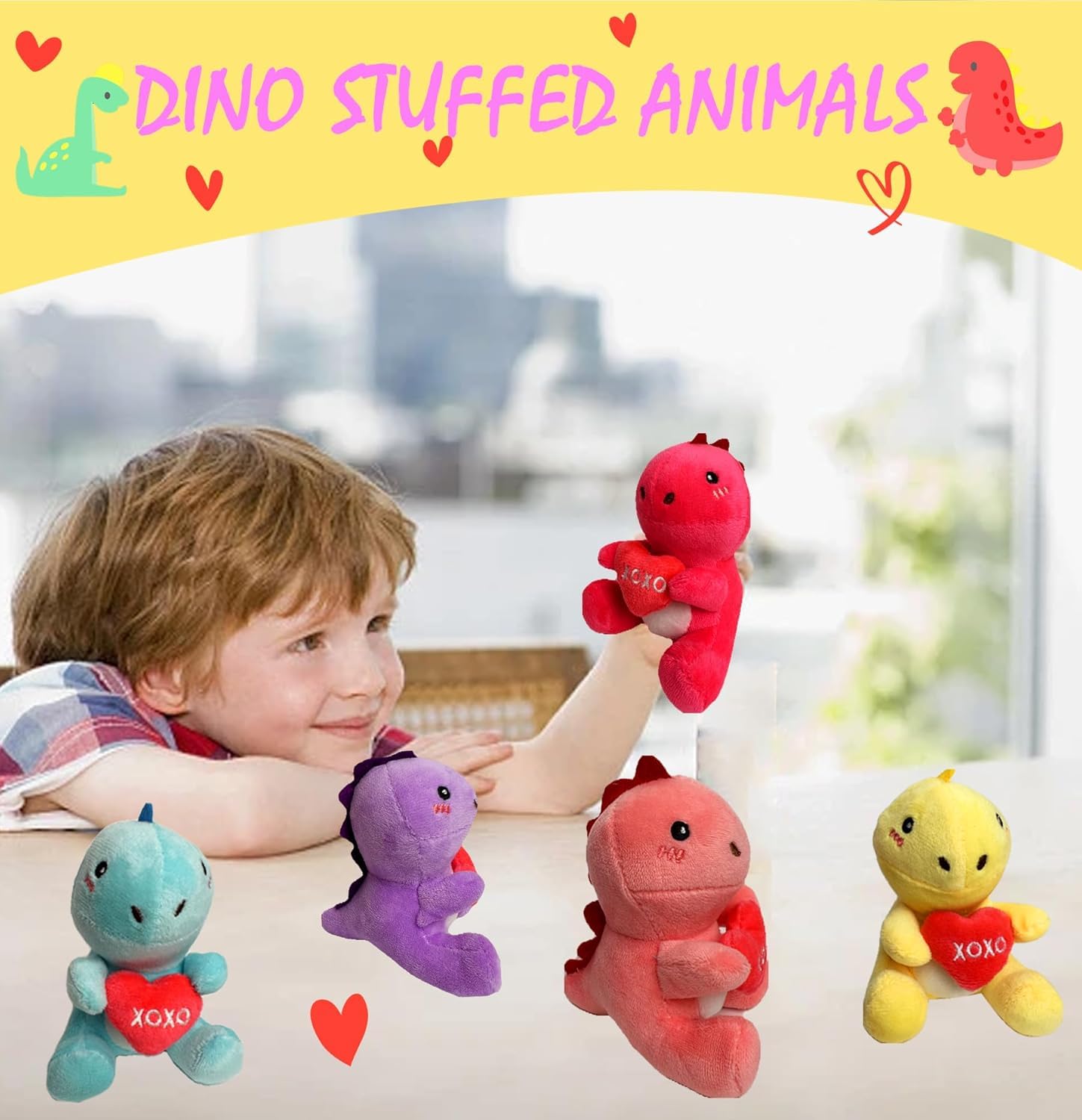 BOMBPARK dinosaur plush 6pc set, packaged, colorful and gift-ready.