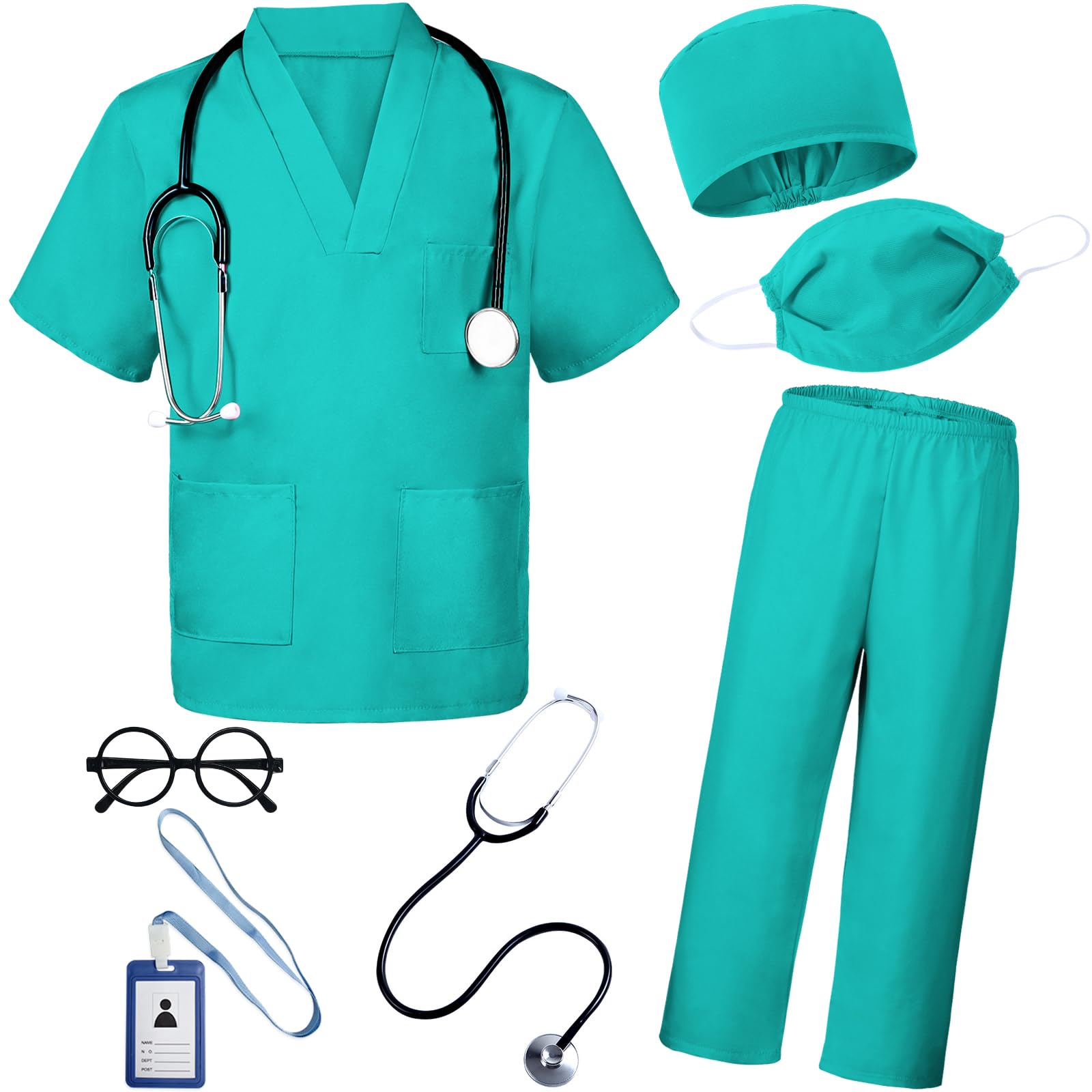 BOMLY doctor costume kids 7pc set with stethoscope prop for imaginative play.