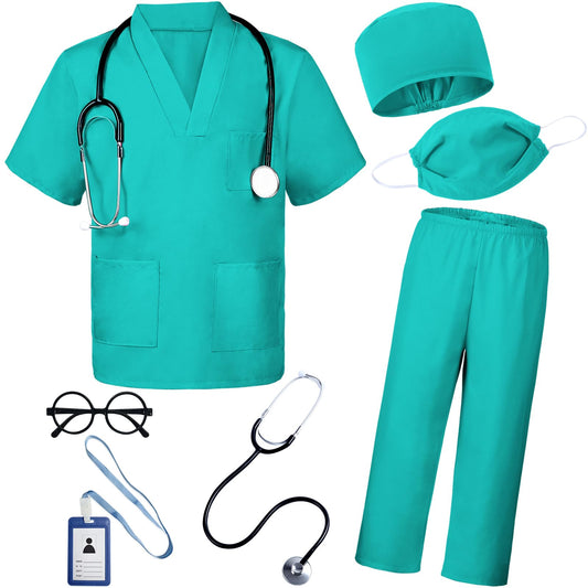 BOMLY doctor costume kids 7pc set with stethoscope prop for imaginative play.