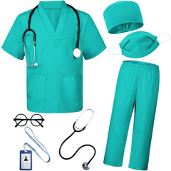 BOMLY doctor costume kids 7pc set with stethoscope prop for imaginative play.