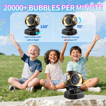 150-degree auto-rotating head distributes bubbles widely across the room.