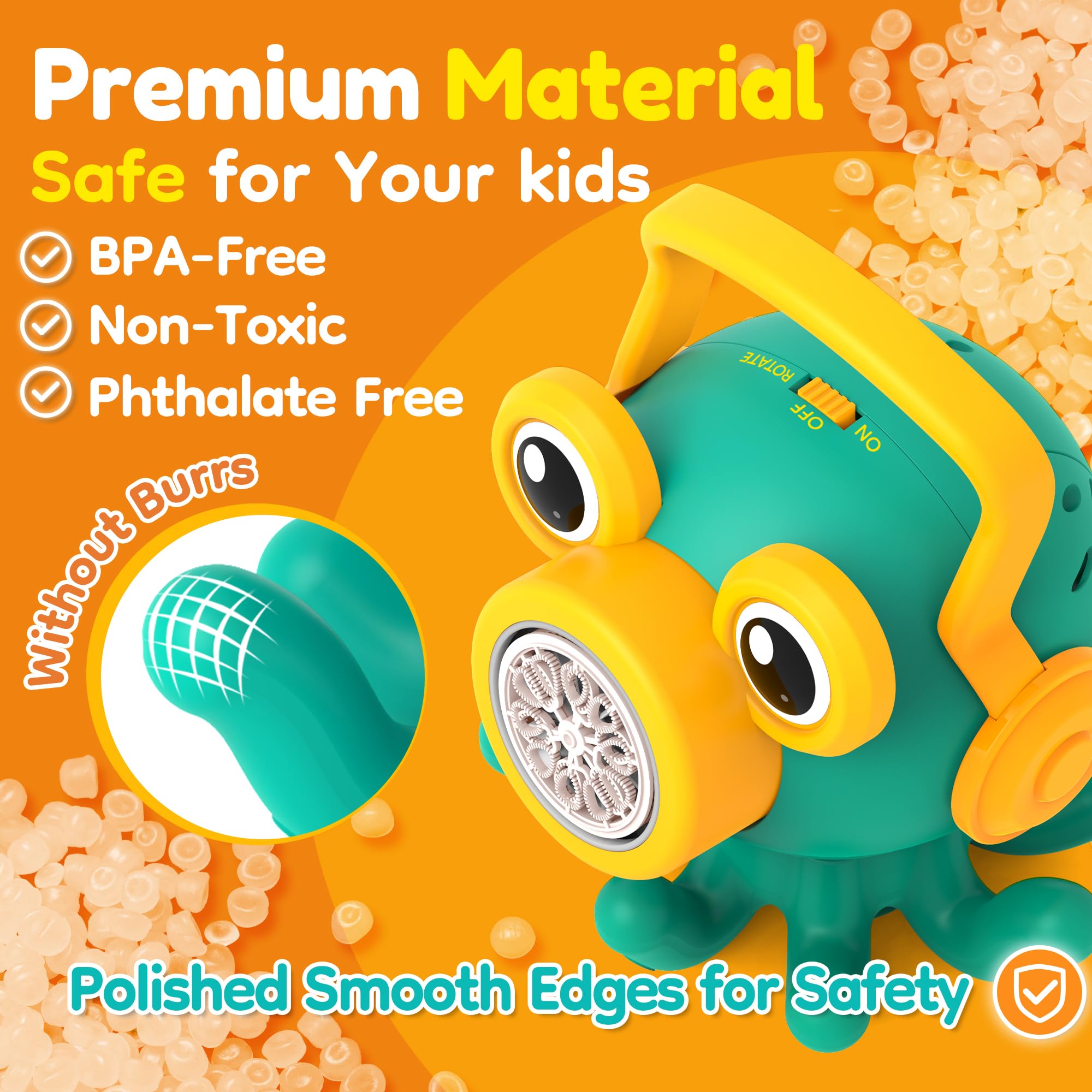 BONITOTO rotating bubble head provides wide coverage as kids chase bubbles.