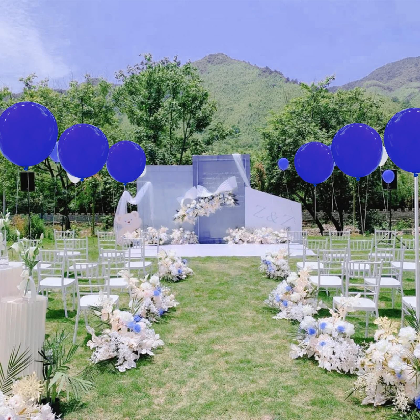 BONJLE blue balloon birthday decor adds dramatic atmosphere