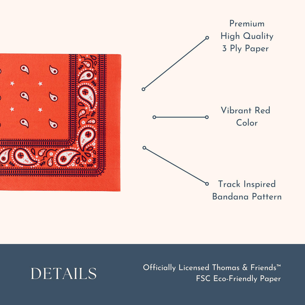 Bonjour Fete Thomas & Friends table setup with red bandana napkins
