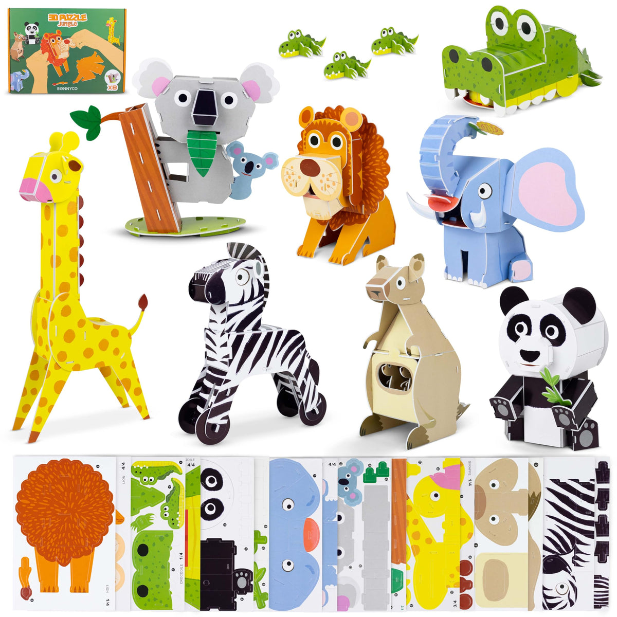 BONNYCO elephant 3D puzzle boosts fine motor skills during jungle play.