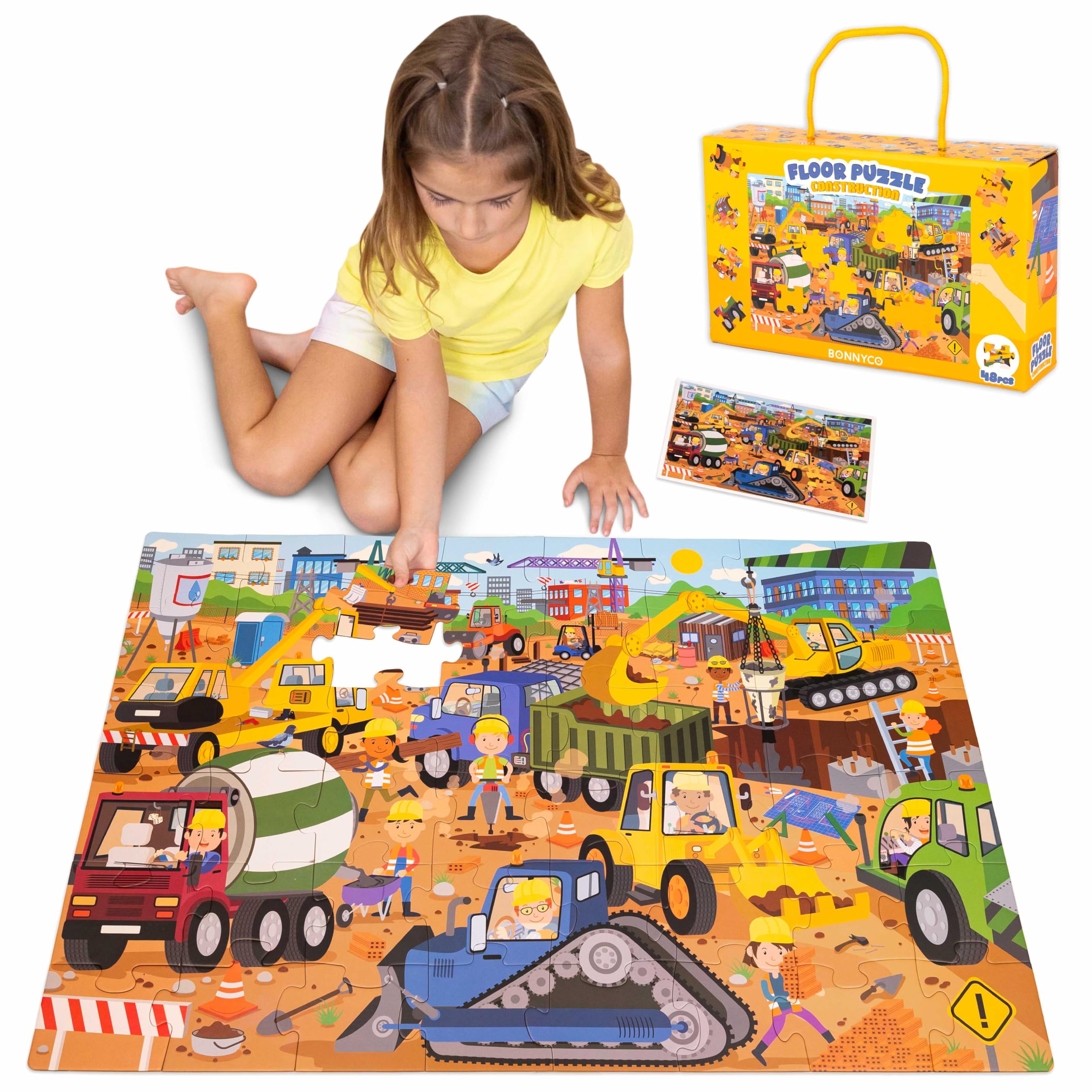 BONNYCO construction site puzzle box with 48 large pieces for family play