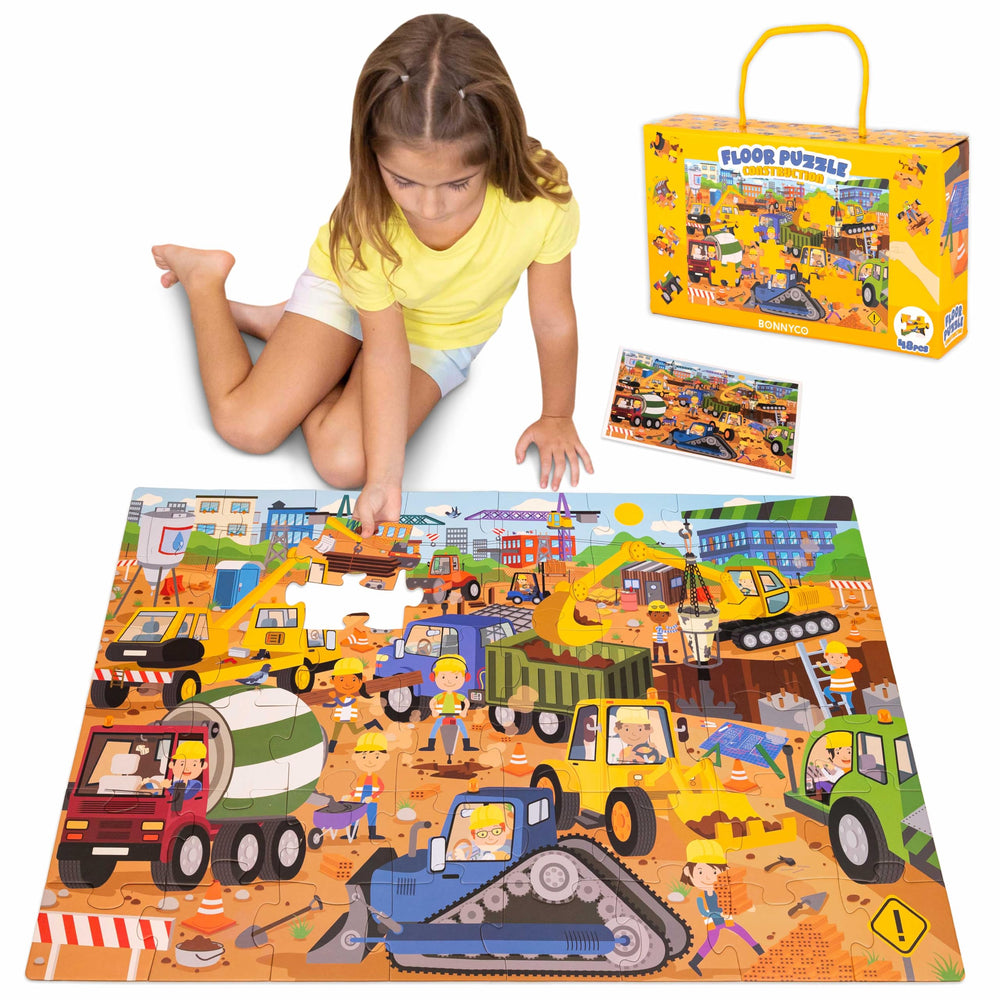 BONNYCO construction site puzzle box with 48 large pieces for family play