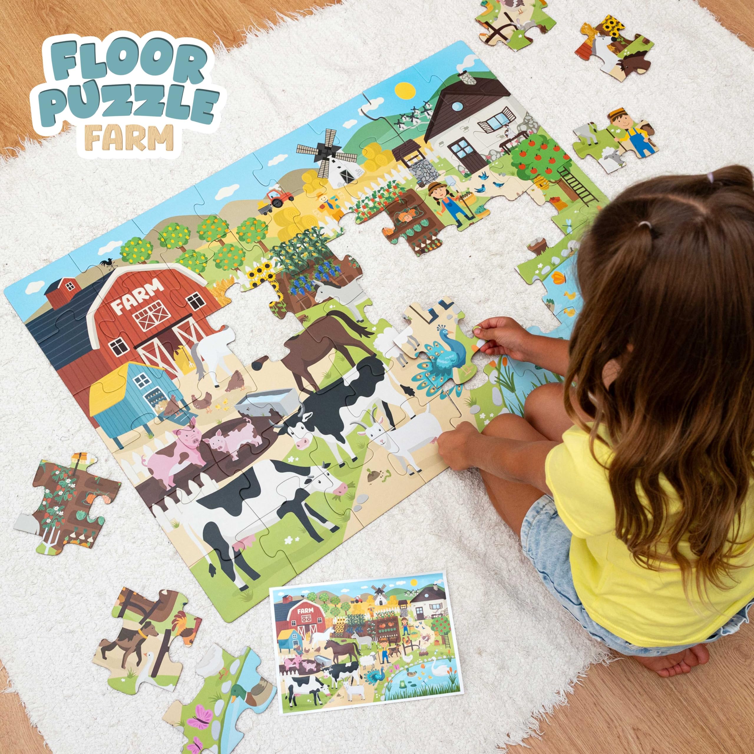 BONNYCO giant landscape puzzle showcases farm life in a single scene.