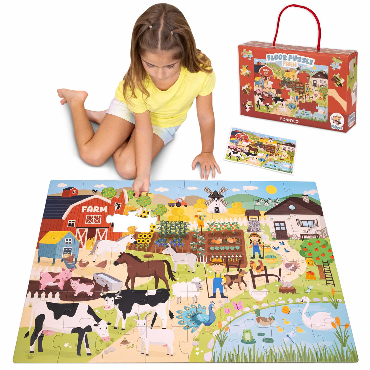 BONNYCO giant farm puzzle with 48 large pieces for kids to assemble and imagine.