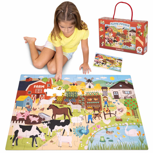BONNYCO giant farm puzzle with 48 large pieces for kids to assemble and imagine.