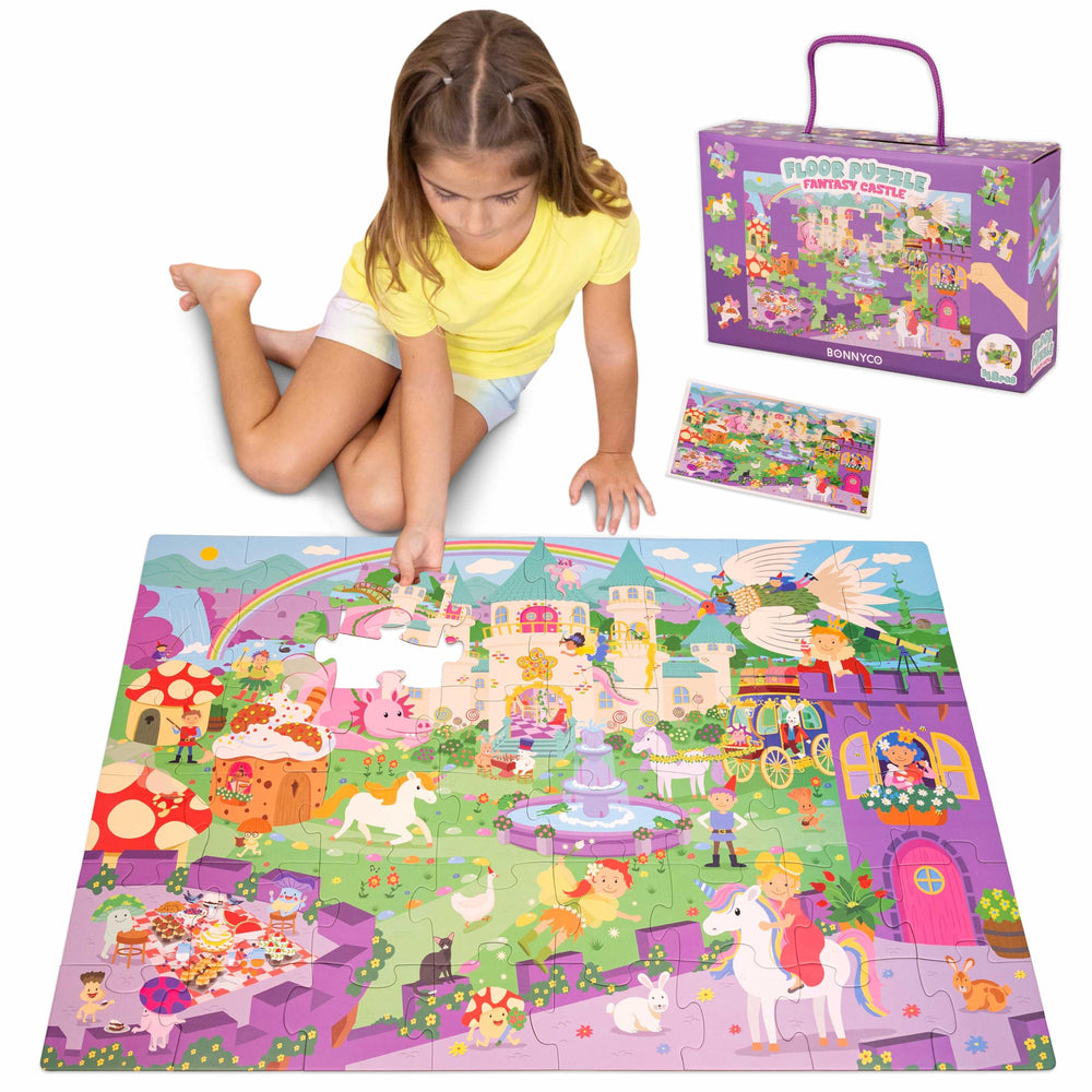 BONNYCO castle view from the giant floor puzzle promotes imaginative play.