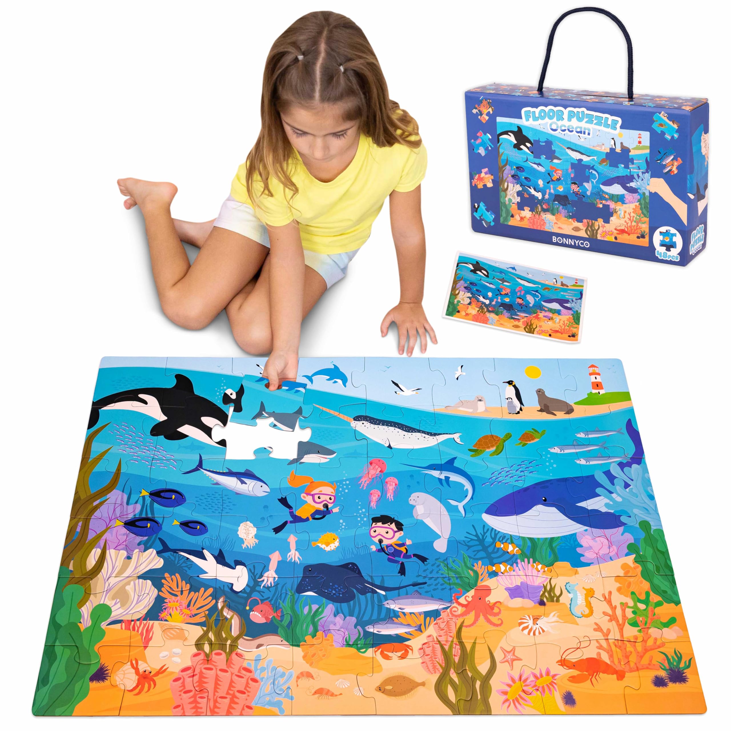 BONNYCO giant floor puzzle sea animals shows a colorful ocean scene for family play.