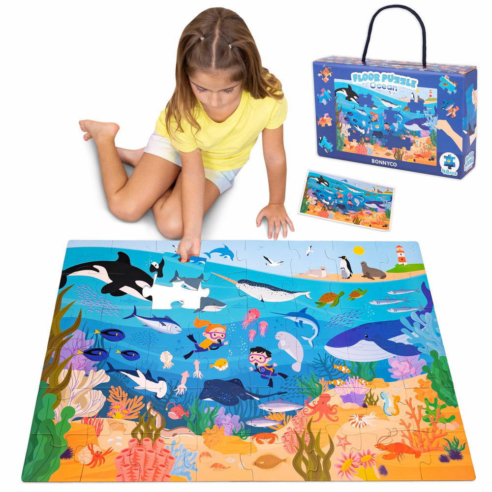 BONNYCO giant floor puzzle sea animals shows a colorful ocean scene for family play.