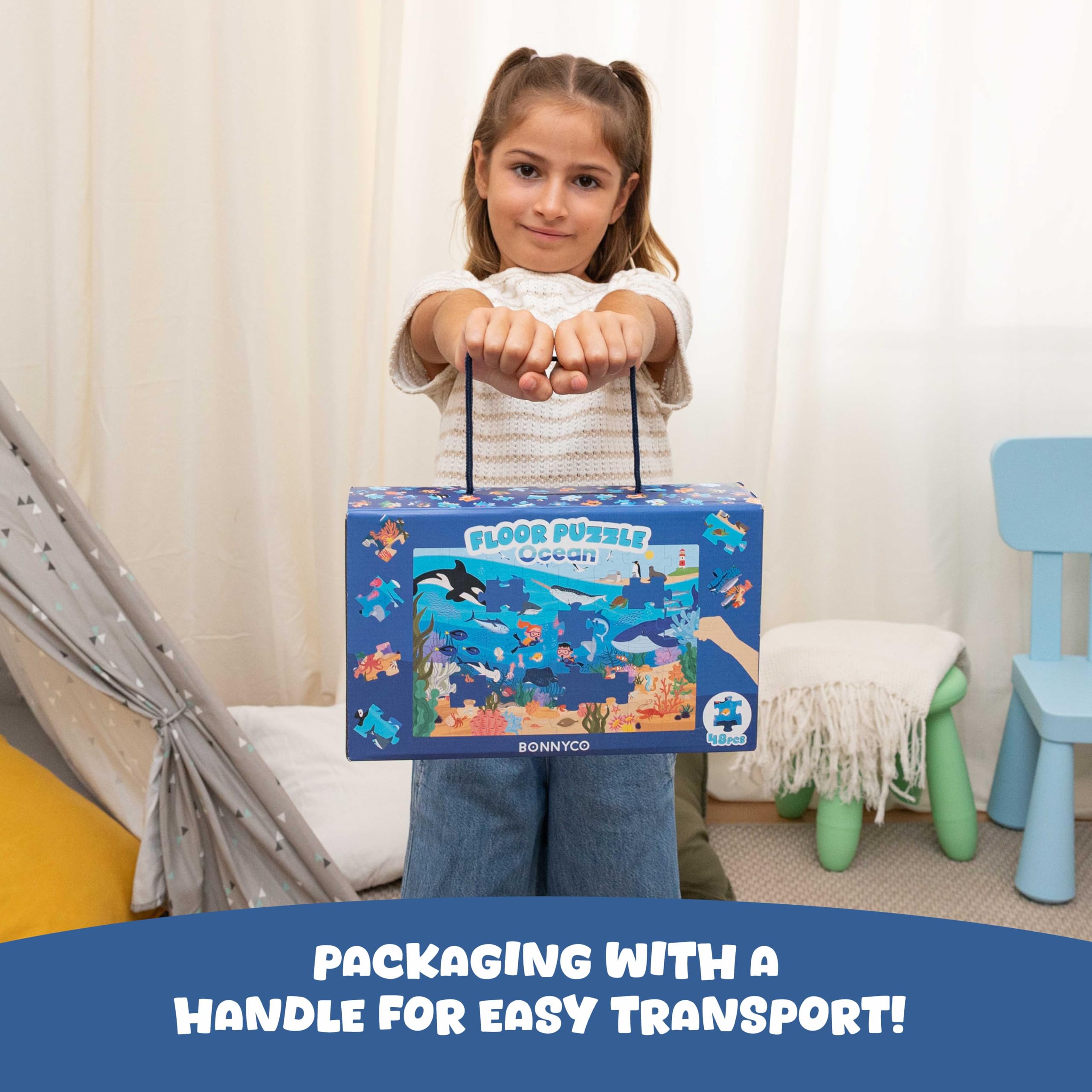 BONNYCO laminated-cardboard puzzle material stays durable during active play.