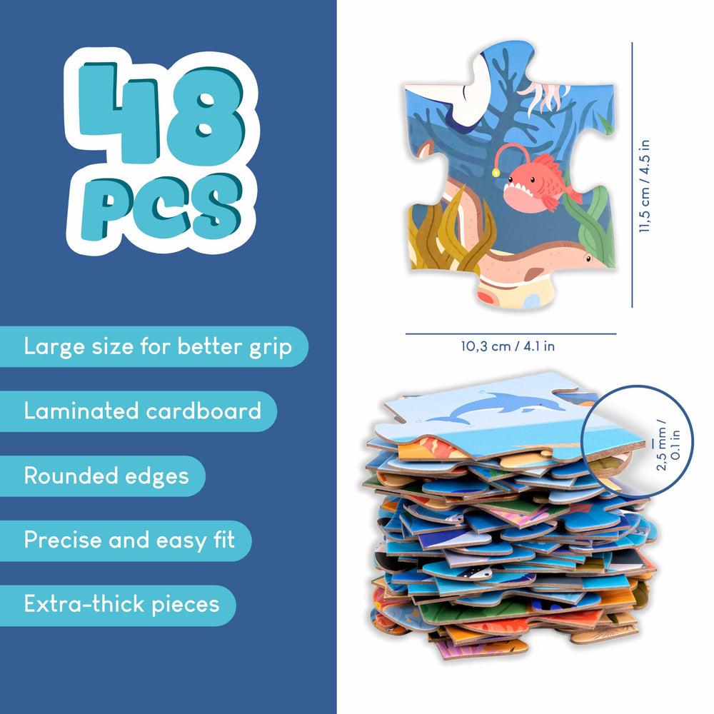 BONNYCO large-piece puzzle features dolphins and whales for engaging ocean discovery and fine motor practice.