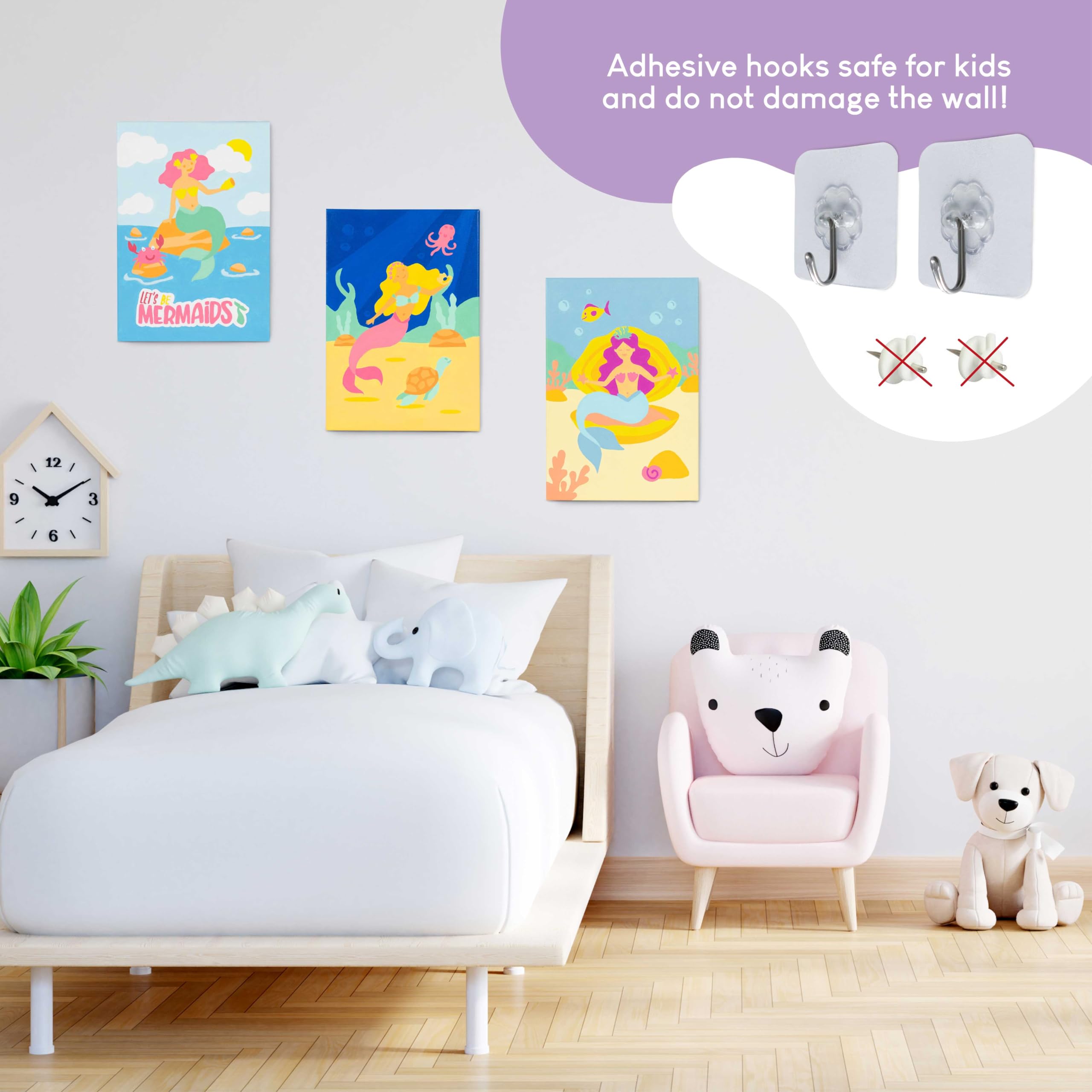 BONNYCO adhesive hooks and hangers let kids display art proudly.