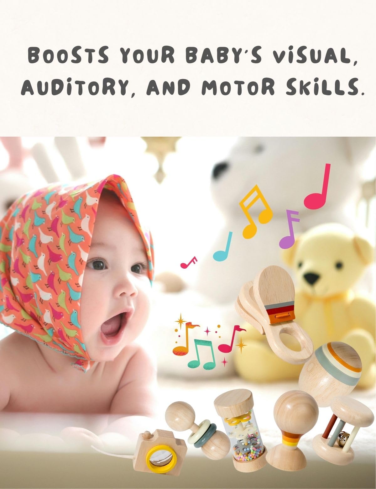 BONOVISTA montessori-inspired instruments invite early rhythm and cause-and-effect play.