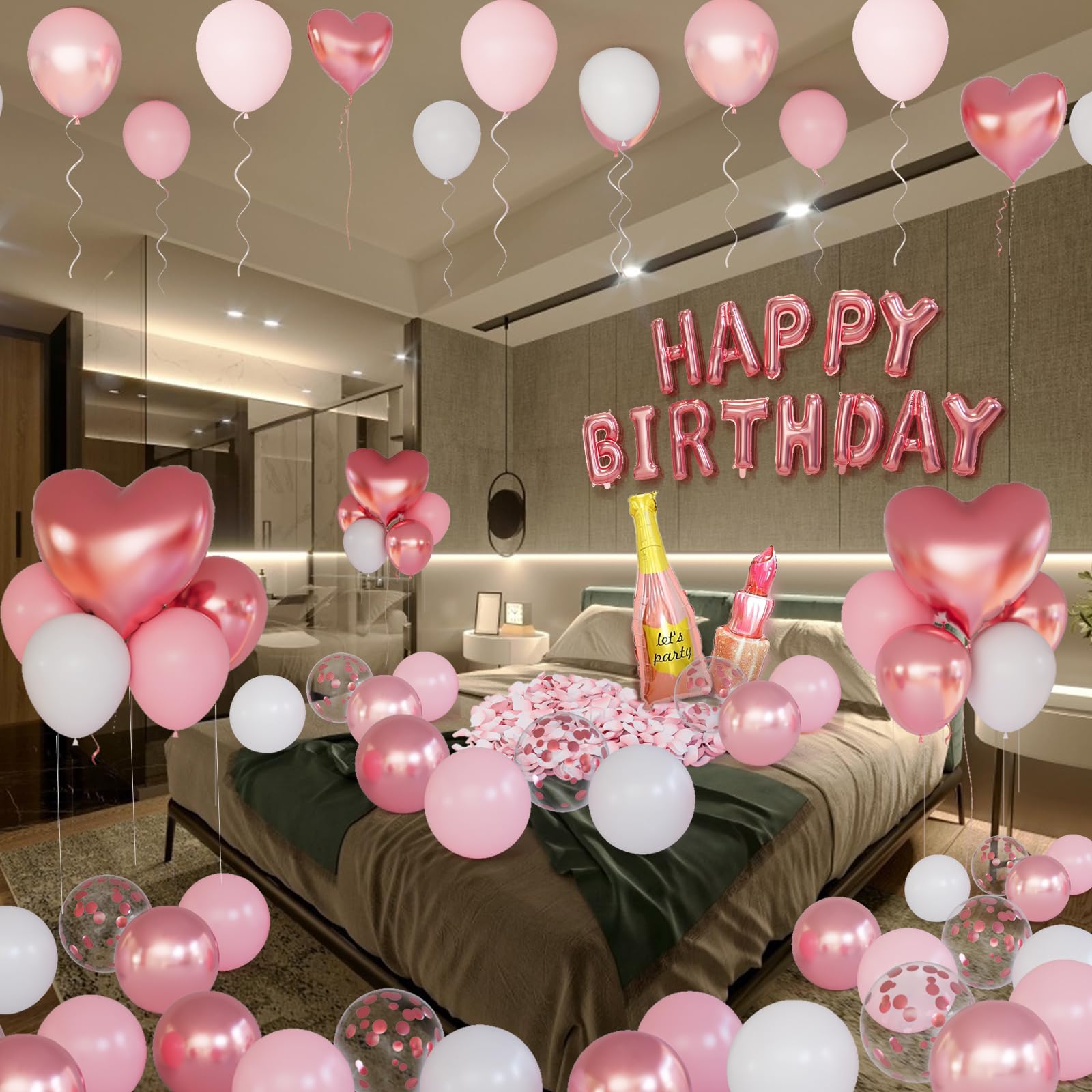 Bonropin happy birthday foil balloons in rose gold for room decor