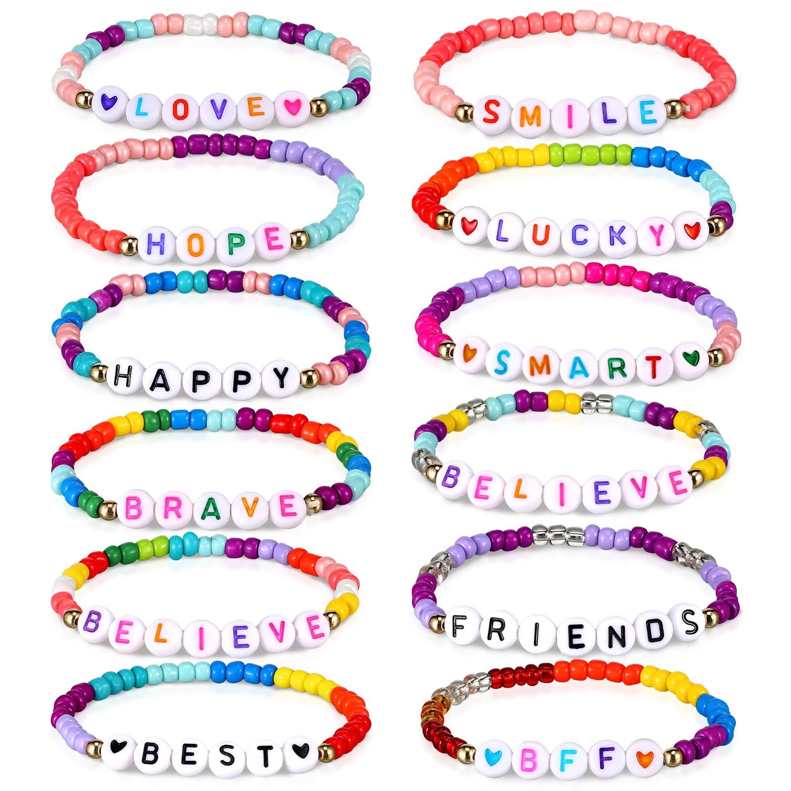 Bonuci 12 styles kids friendship bracelets with motivational words for everyday outfits