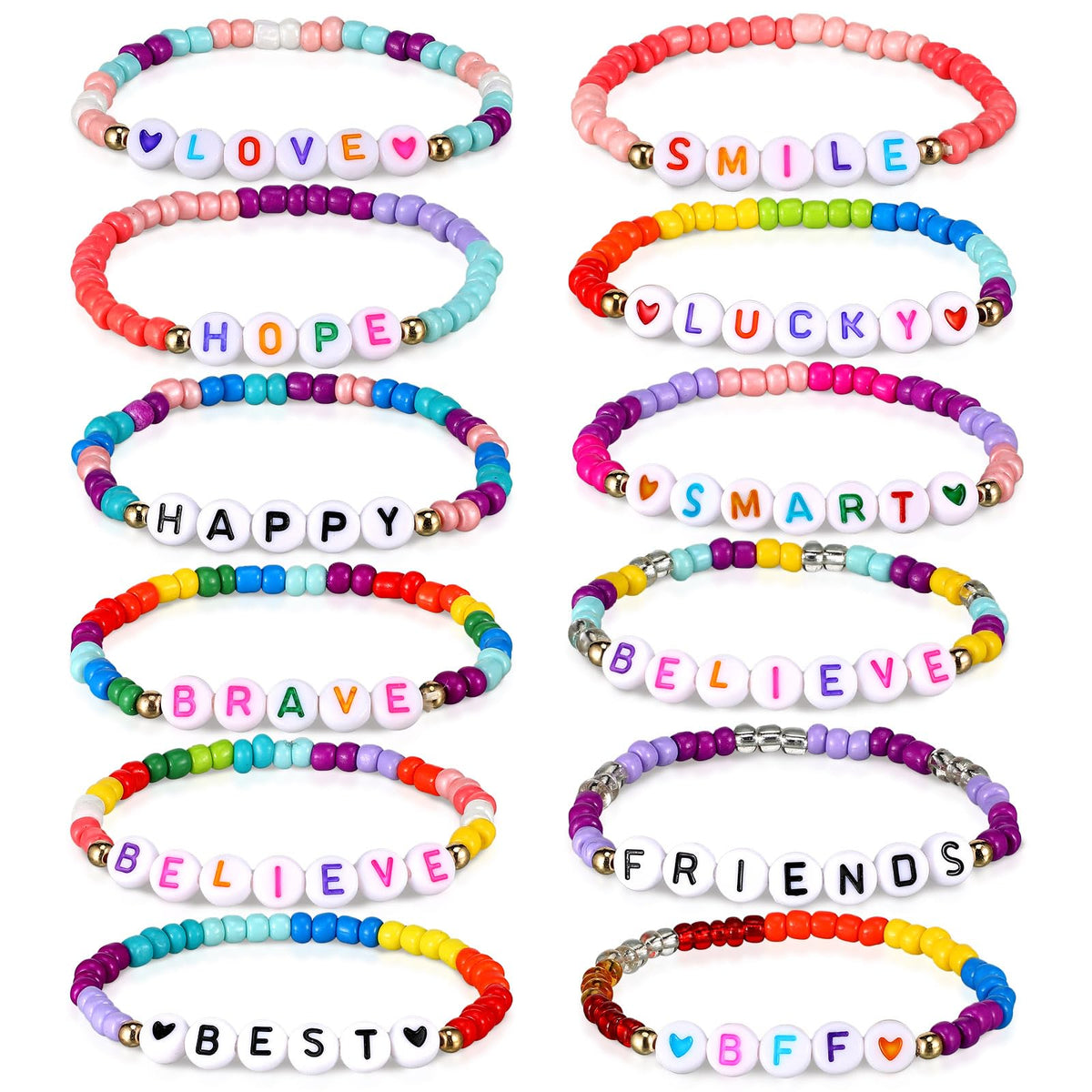 Bonuci 12 styles kids friendship bracelets with motivational words for everyday outfits