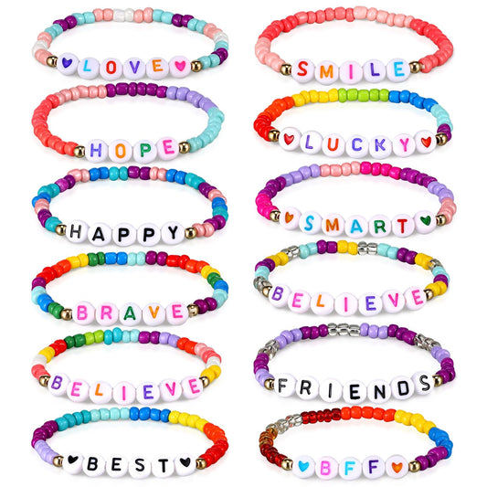 Bonuci 12 styles kids friendship bracelets with motivational words for everyday outfits