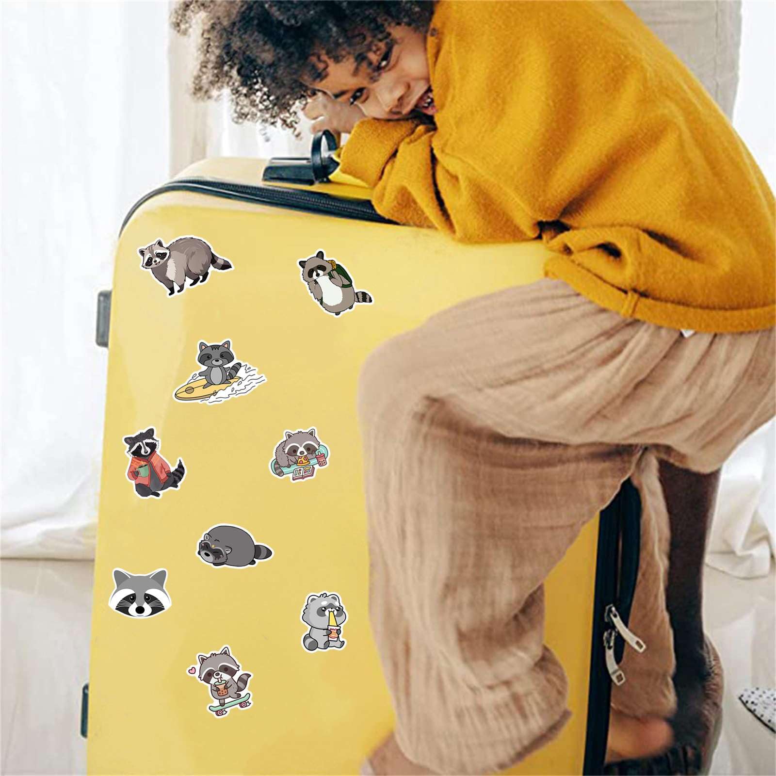 Booppyy raccoon stickers on a bicycle helmet for safe, stylish rides