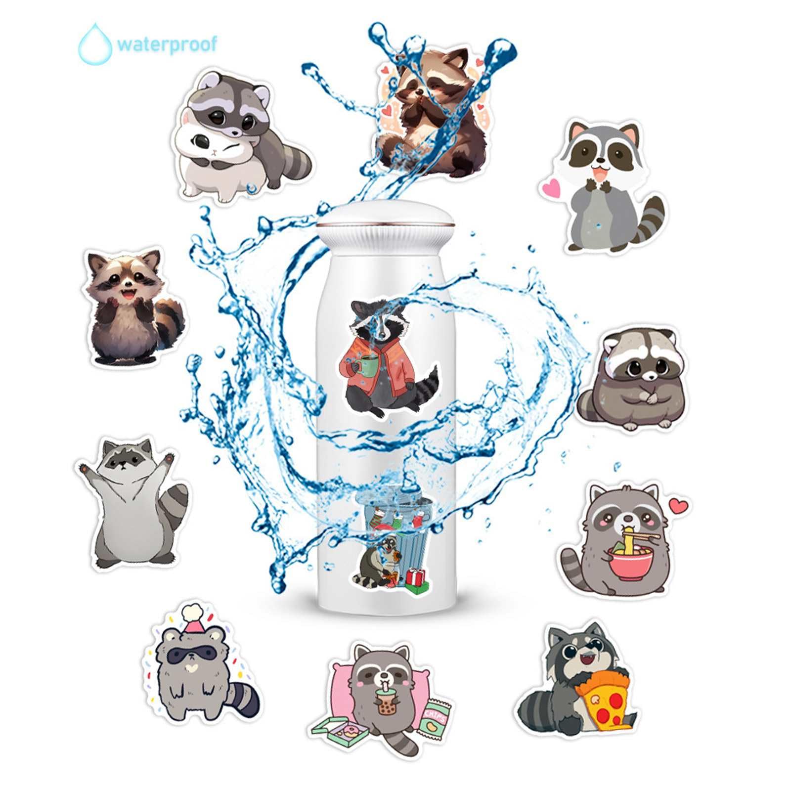 Booppyy raccoon stickers on a scrapbook for creative projects