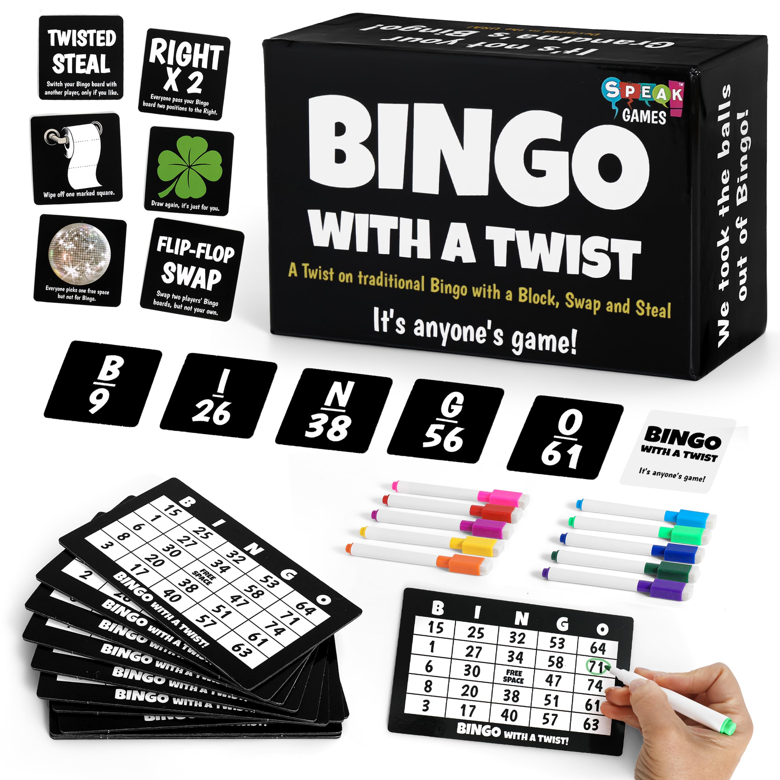 Boozie Bingo with a Twist box and cards ready for quick setup and play.