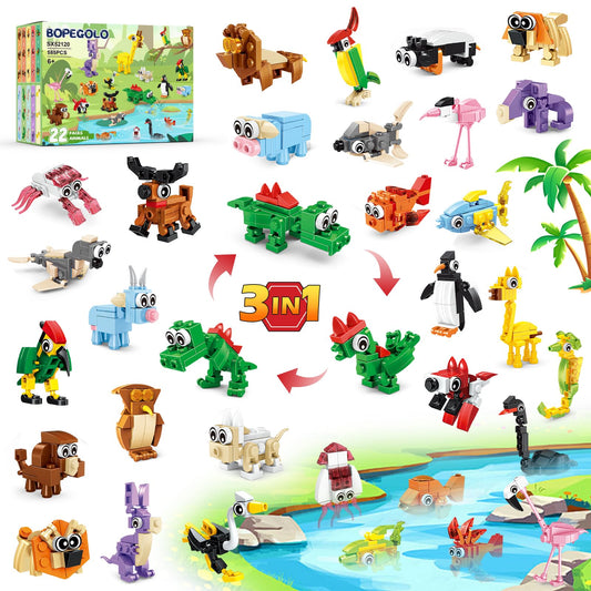 BOPEGOLO 22-pack animal building blocks set for creative play and problem-solving.