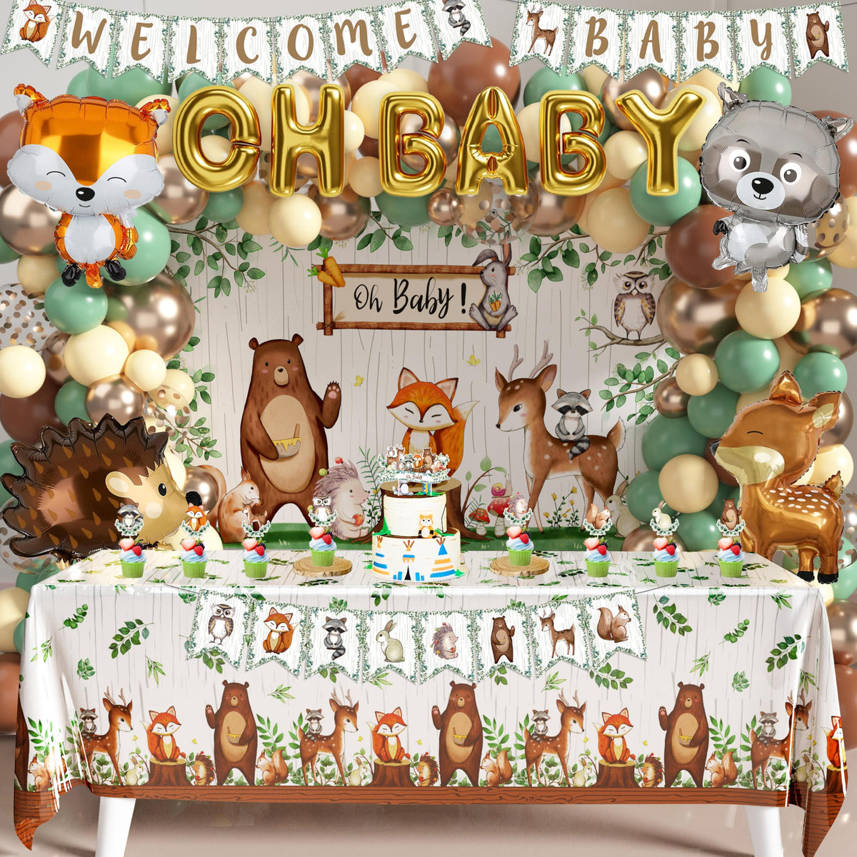 BORAMDO Woodland Animals Backdrop for a gender-neutral baby shower, creates photo-ready forest ambiance